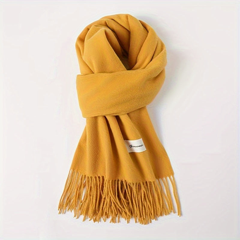 Elegant Tassel Scarf – Solid Color Fringe Shawl for Women