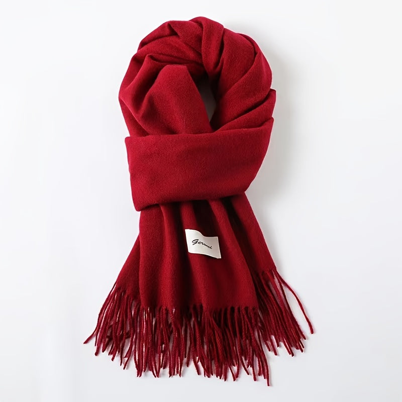 Elegant Tassel Scarf – Solid Color Fringe Shawl for Women
