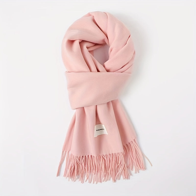 Elegant Tassel Scarf – Solid Color Fringe Shawl for Women