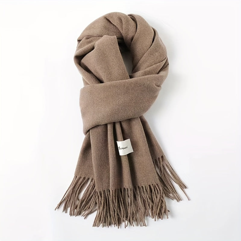 Elegant Tassel Scarf – Solid Color Fringe Shawl for Women