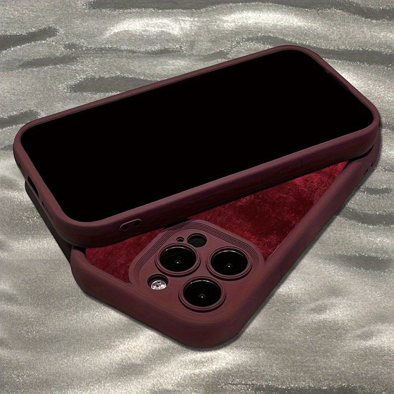 Burgundy Velvet iPhone Case with Gold Heart Detail