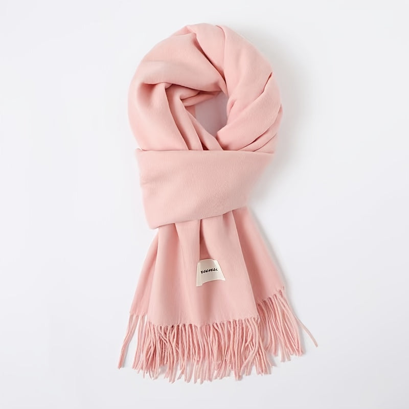 Elegant Tassel Scarf – Solid Color Fringe Shawl for Women