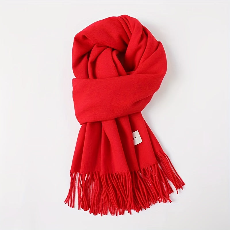Elegant Tassel Scarf – Solid Color Fringe Shawl for Women