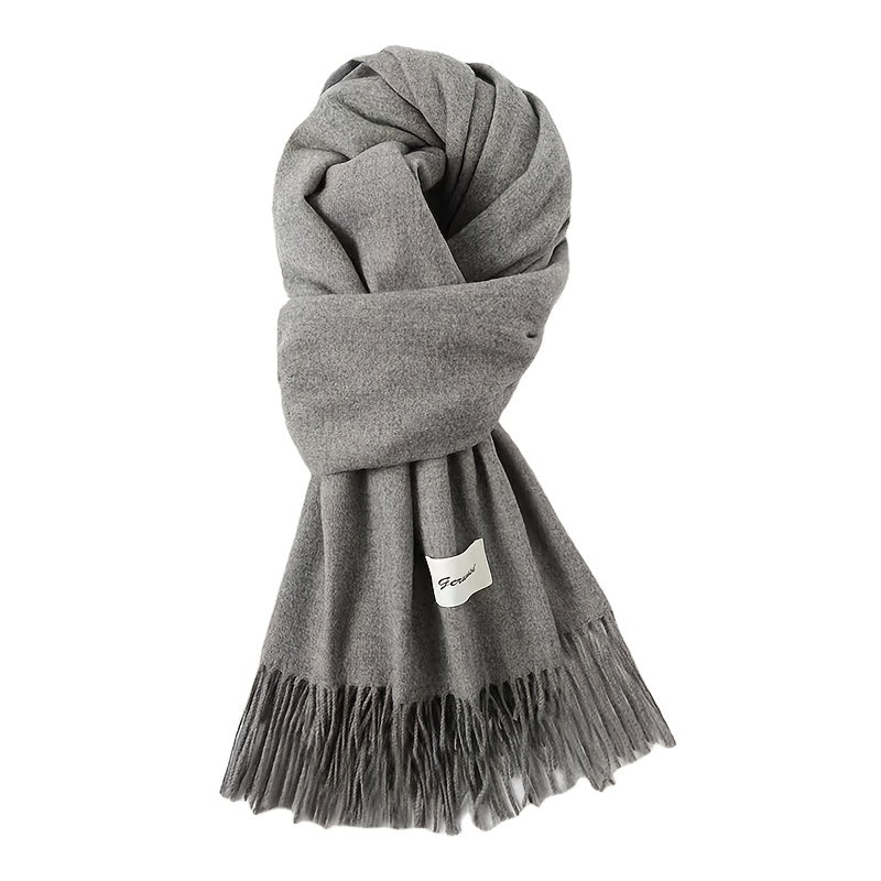 Elegant Tassel Scarf – Solid Color Fringe Shawl for Women