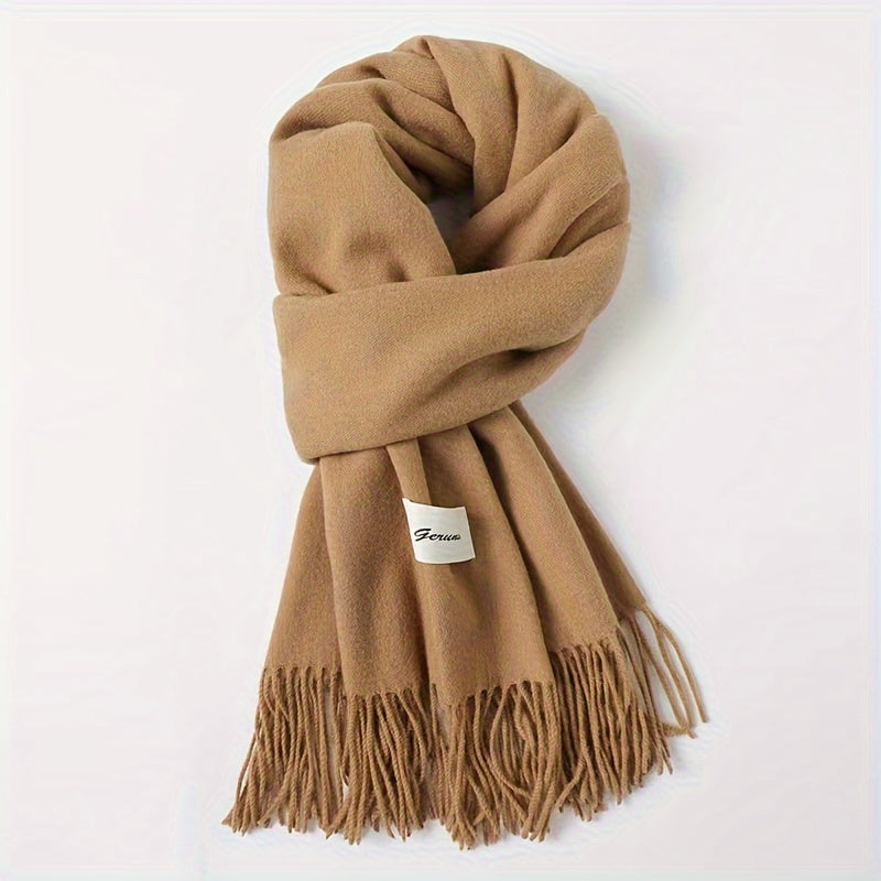 Elegant Tassel Scarf – Solid Color Fringe Shawl for Women
